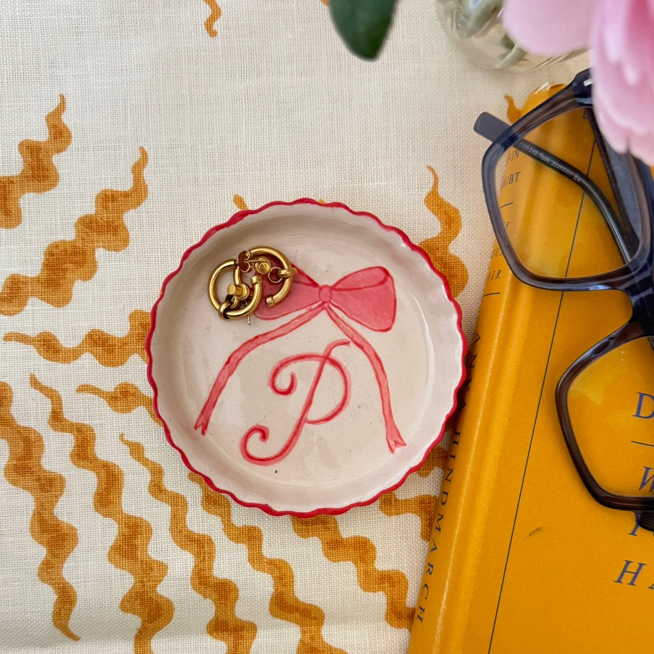Personalised jewelry dish in pink and red