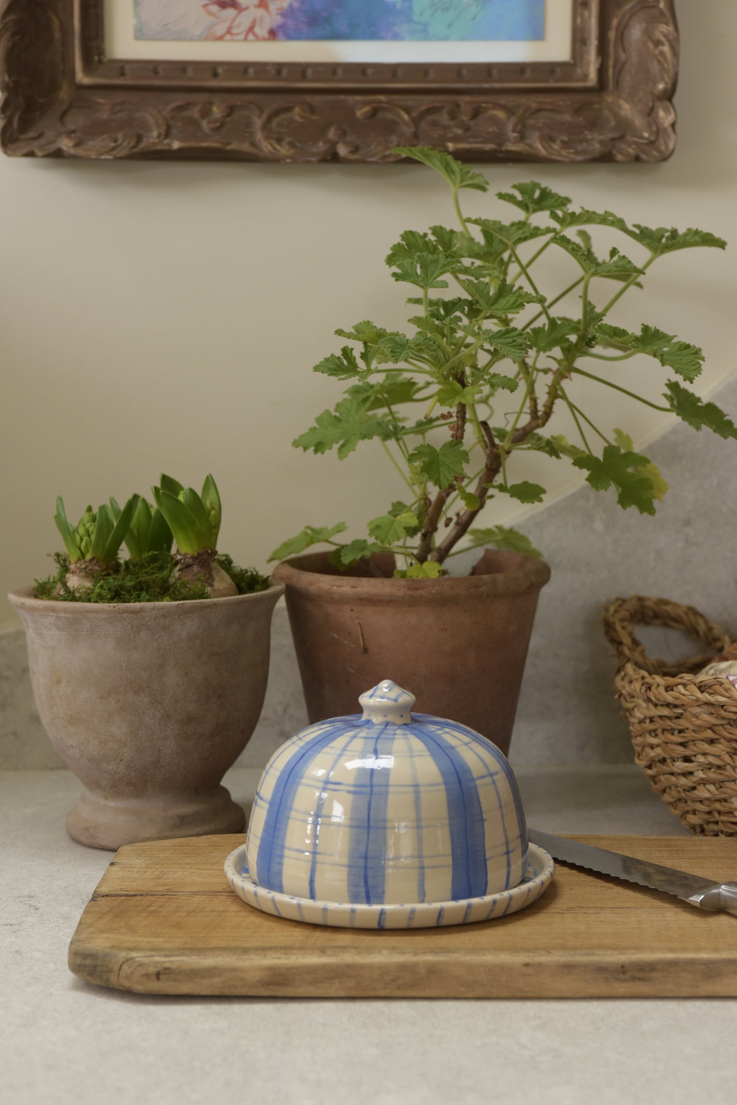 Butter Dish - Blue & Blue Gingham Stripes