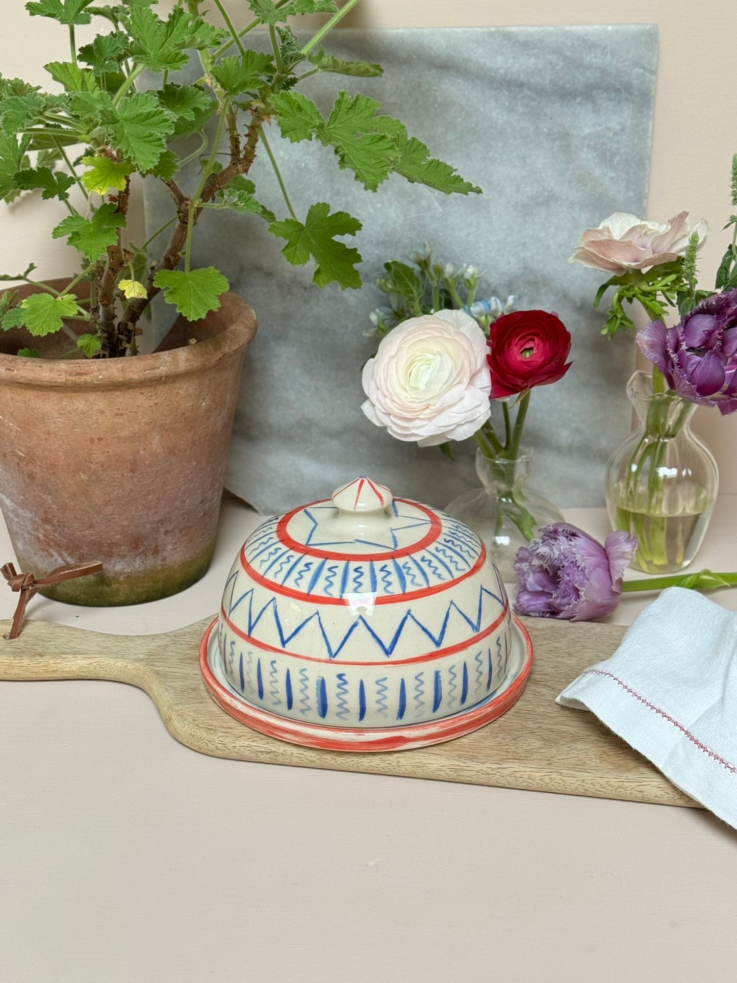 Butter Dish - Red & Blue Aztec