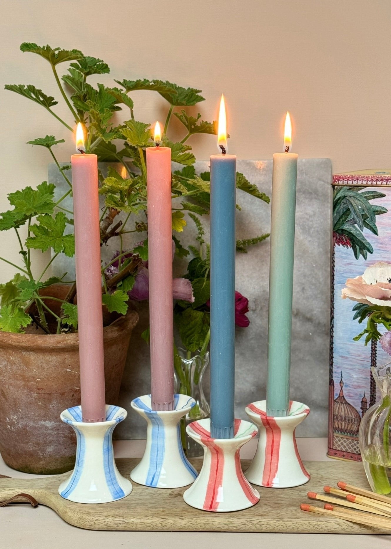 Stripey Candle Holders - pair